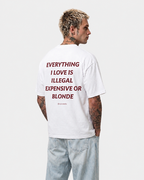 EVERYTHING I LOVE IS ILLEGAL, EXPENSIVE OR BLONDE WHITE